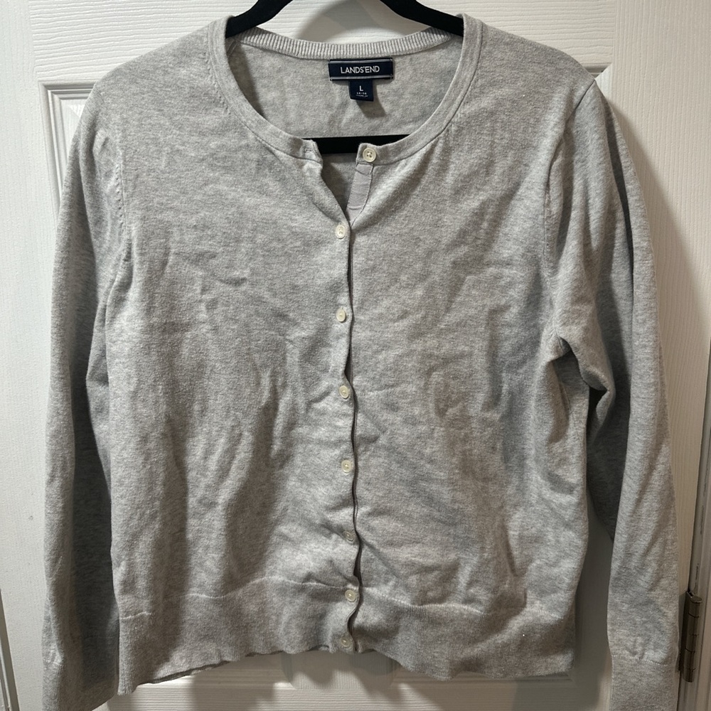 Lands' End Women's Gray Cardigan Sweater